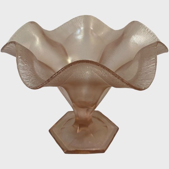 Vintage Fenton Art Deco Pink Velva Stretch Carnival Glass Ruffled Compote 6.5'' - Picture 2 of 13